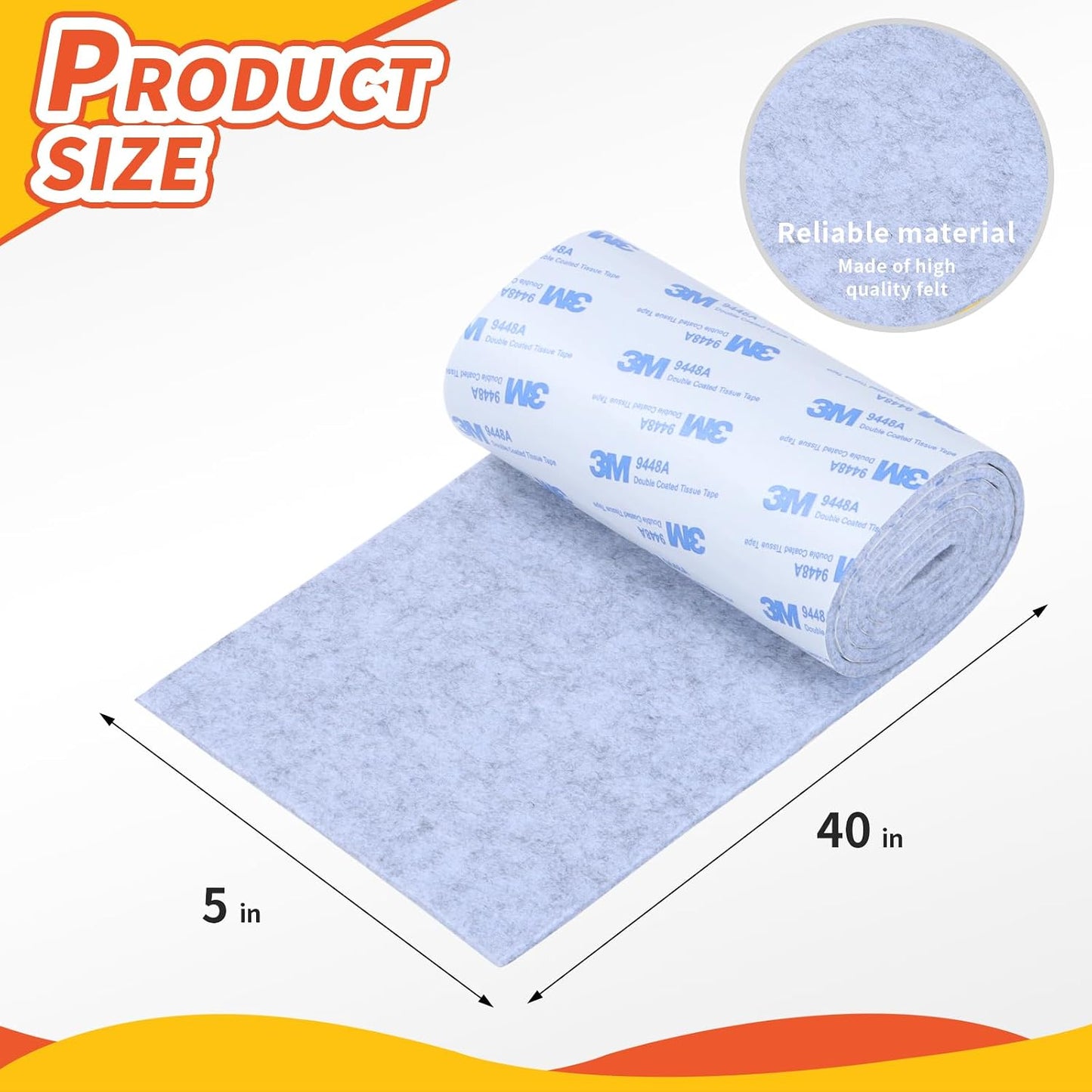 Felt Furniture Pads, 40 x 5 x 0.12 Inch Felt Strips | Non Slip Self Adhesive Cuttable Heavy Duty Felt Tape for Protecting Hardwood Floors Chair Wall Protector, Black