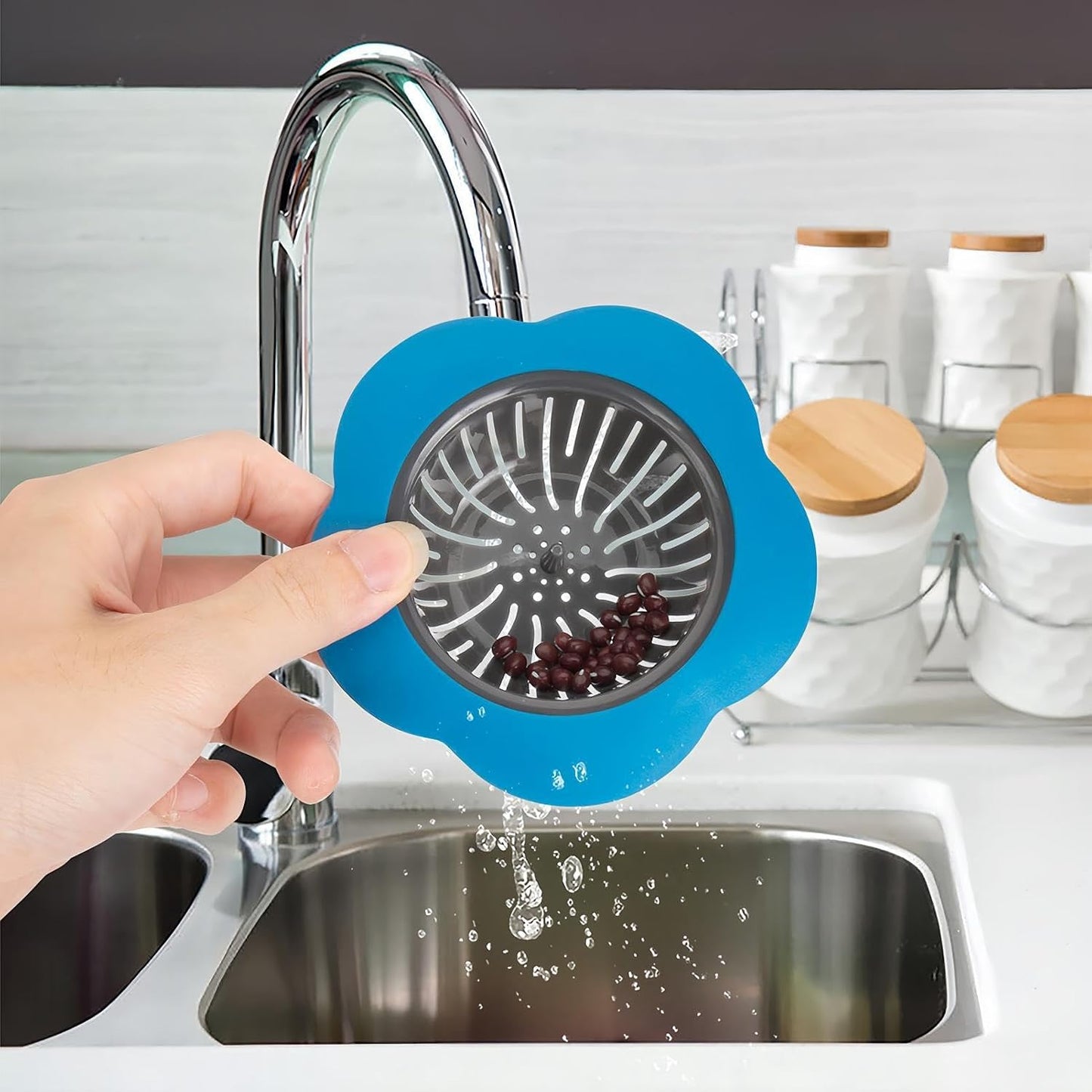 Silicone Sink Drain Strainer, 4 Pack | Fast Drainage, Catches Food Scraps, Easy Cleaning, Flexible Design, Fits Most Drains, Bright Colors