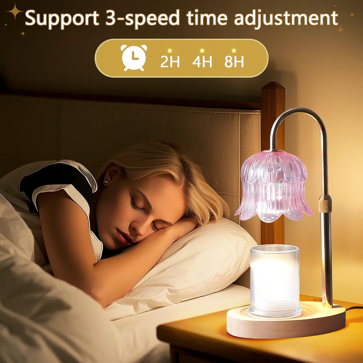 CRMILL Candle Warmer Lamp Electric Timer - Candles Warming Light Height Adjustable Dimmable Warmers Flower Lamps No Flame Heat Warm Melt Wax Jar Modern Home Decor Table Lights for Home Living Bedroom