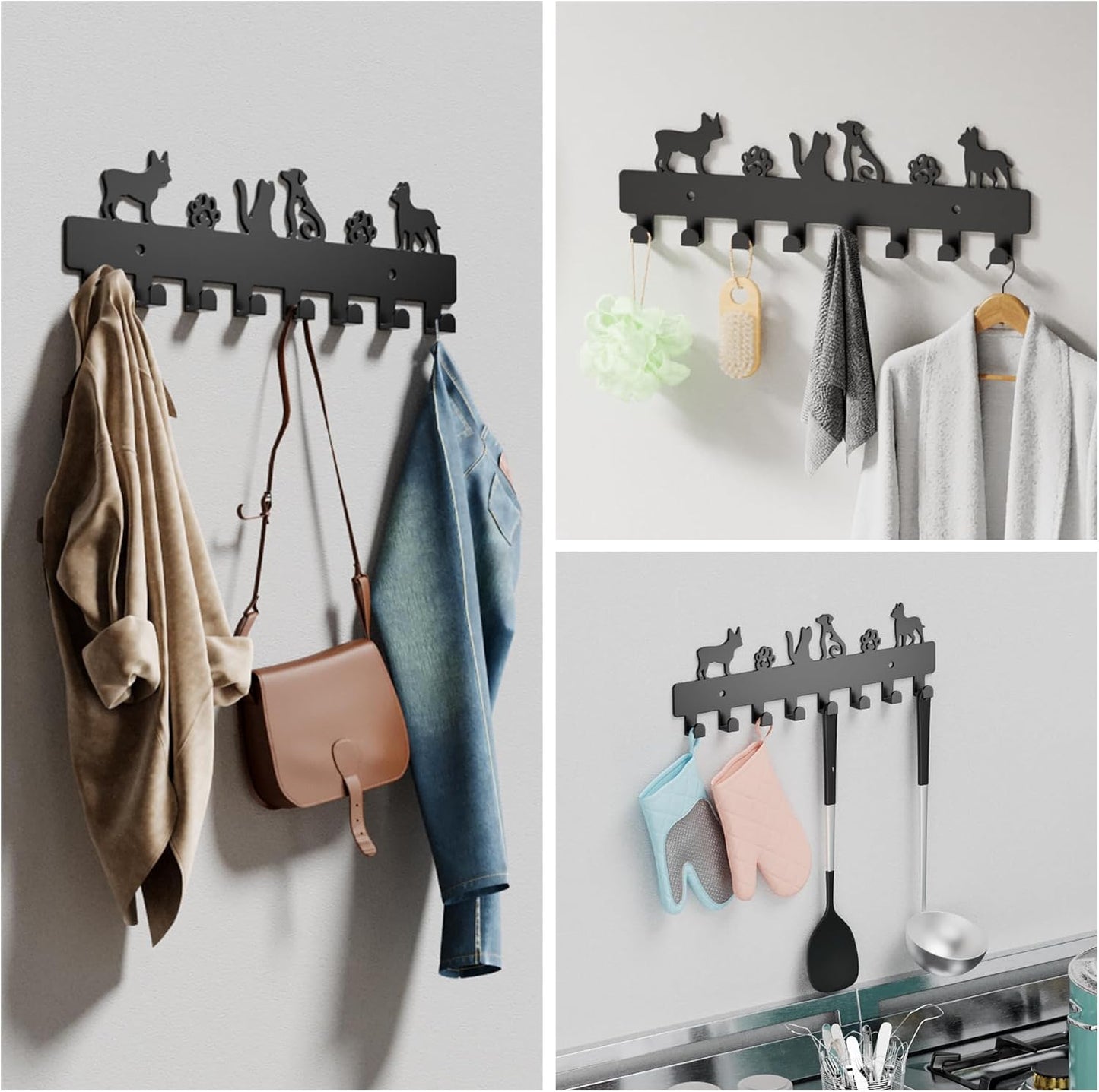 GTK Key Holder for Wall Key Hooks with Tray and 6 Hooks, Wall Mounted Key Holder for Hallway, Key Rack with Shelf for Mail Storage (Black)