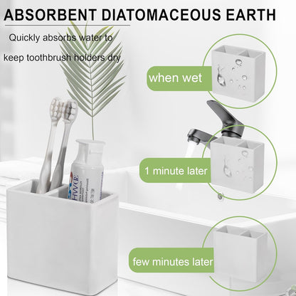 Diatomite Toothbrush Holder Toothpaste Organizer, Marble White | Quick Drying, Non-Slip, 2 Slots Kids Electric Tooth Brush Holder for Bathroom, for Countertop, Shower, Vanity