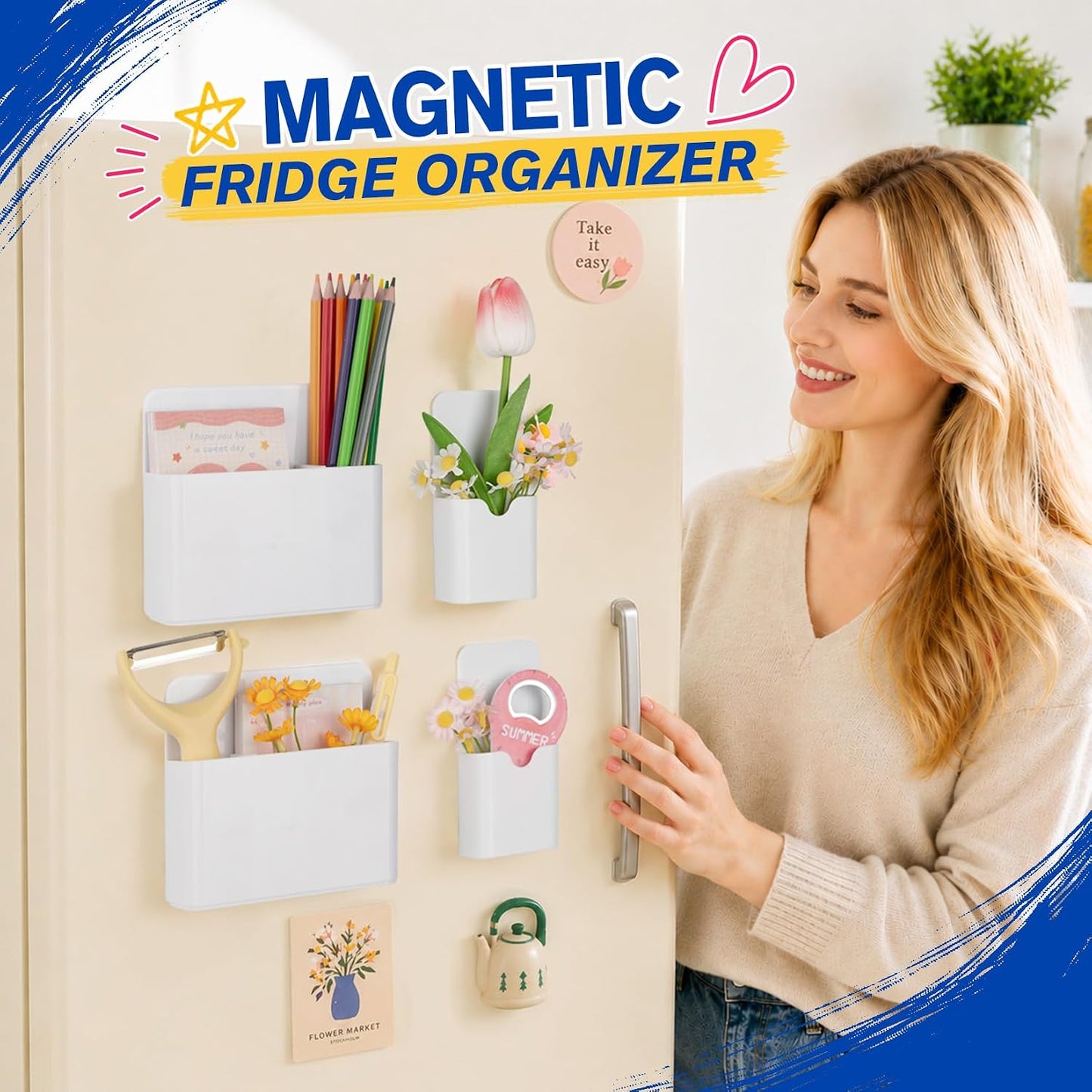 Magnetic Pen Holder, Magnetic Marker Holder, 4 Pack, White | Magnetic Cups for Dry Erase Markers, Pen Organizer for Whiteboard, Refrigerator, Locker, Cruise, Classroom, Office, School