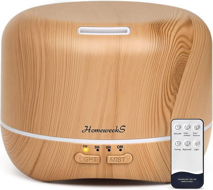 Homeweeks 300ml Essential Oil Diffuser, Quiet Aromatherapy Mist Diffusers for Essential Oils, Wood Grain, Ultrasonic, Remote Control, Timer, 7 Colors Light for Bedroom (300ml)