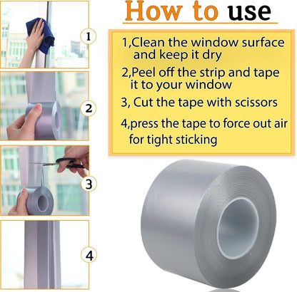 Qoqooice Transparent Window Weather Sealing Tape 2 Inch x 33 FT Weather Stripping Residue-Free Clear Window Insulation Tape for Doors Windows and Shower Glass Gaps