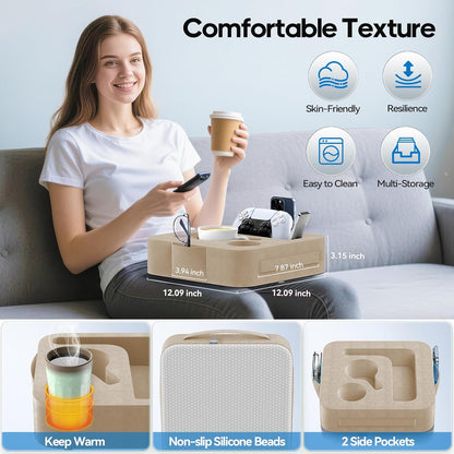Couch Cup Holder Pillow, Sofa and Bed Caddy for iPad, Kindle, Switch, Game Controller, Remotes, Phones, Small-Sized Cup & Drink Holder for Couch, Bed, Desk, Car, Beach, Bathroom Cup Holder