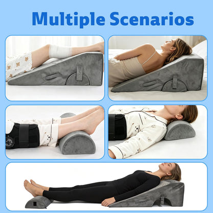 Leg Elevation Pillows for After Surgery, Knee Replacement Recovery Wedge Pillow for Single Leg with Semi-Cylindrical Pillow for Hip Ankle Knee Relief Keep Leg Straight