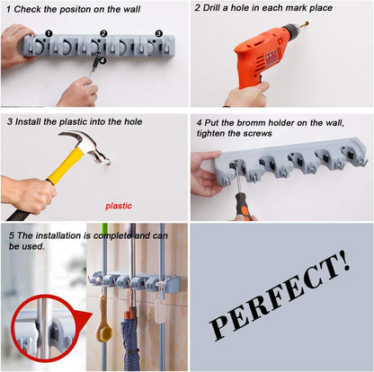 HYRIXDIRECT Broom Hanger Wall Mount Broom and Mop Organizer Wall Hanging Garden Tool Organizers Rack Garage Laundry Room Organizations and Storage with Hooks Heavy Duty