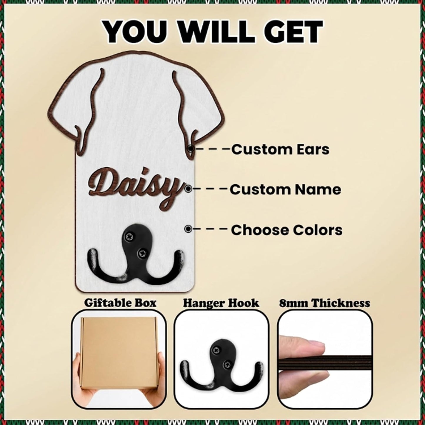 Dog Leash Holder Wall Mount, Pet Harness Hanger with Scrabble Letters, Dog Collar Organizer for Entryway, Memorial Cat Leash Holder for Wall, Pet Loss Gifts, Keepsake, Home Decor PF212-NAT