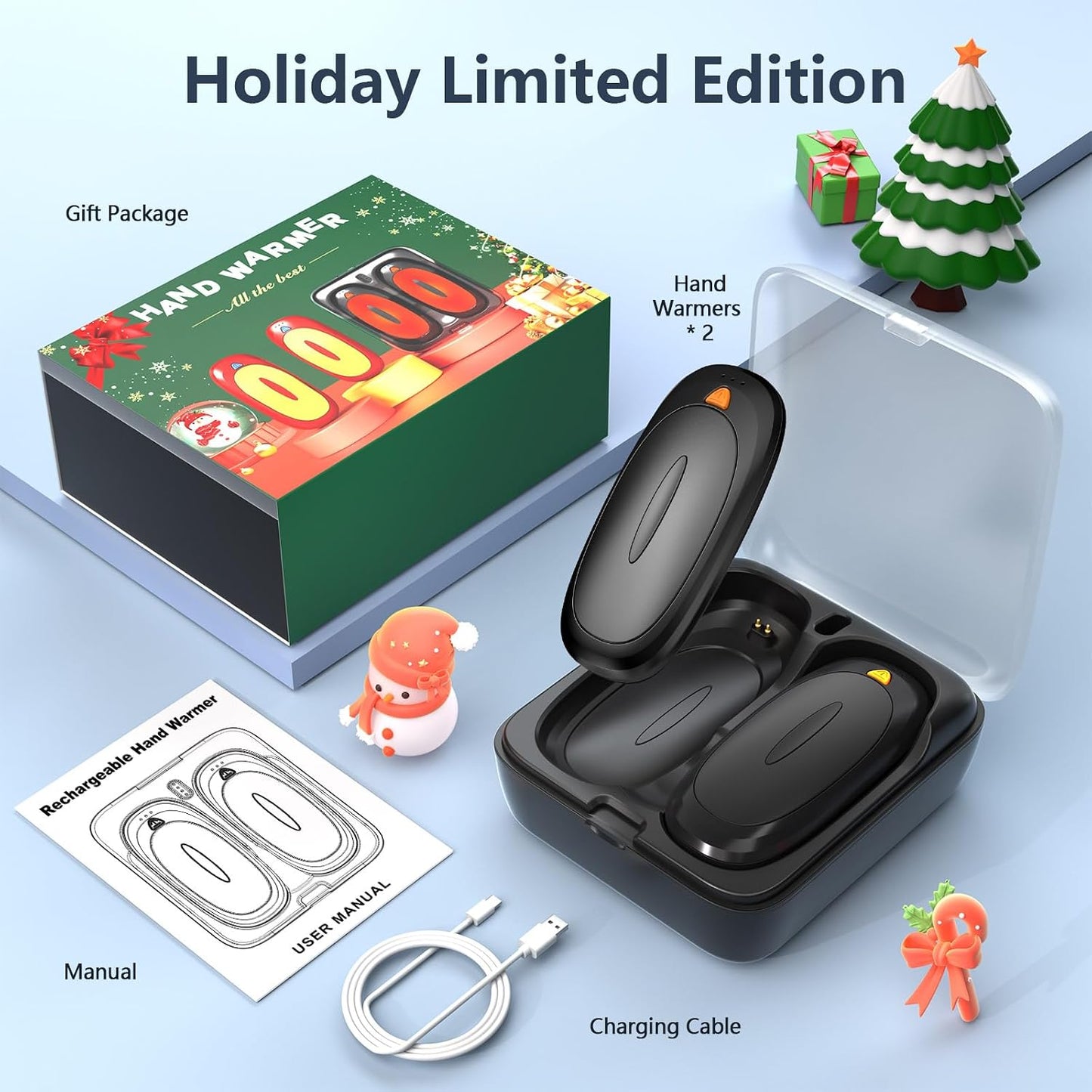 3-in-1 Electric Hand Warmers Rechargeable 2 Pack,14000mAh Portable Dual-Sided Handwarmer with Charging Case, 3 Levels Fast Heating Pocket Warmers,Gifts for Men,Women,Raynauds,Hunting Gear