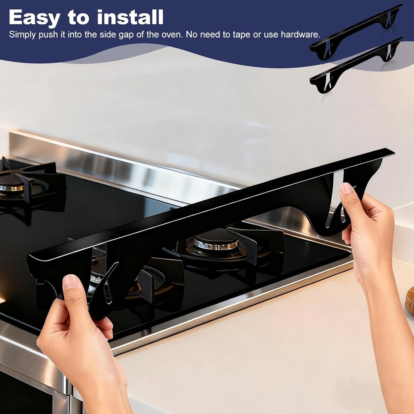 Stainless Steel Stove Gap Cover (2 Pack, Black), Stove Gap Filler for Kitchen, Range Trim Kit, Heat Resistant with Easy Clean, Adjustable Length 13.8” to 27.5”