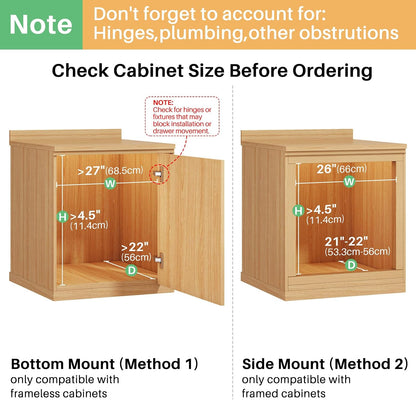 Pull Out Cabinet Organizer, Soft Close Wooden Slide Out Drawers for Pots and Pans, Full-extension Roll Out Shelves for Kitchen Cabinets, Pantry Organization, Bottom & Side Mount(15"W X 21"D x 3.4''H)