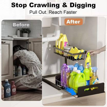 Under Sink Organizer, L-Shaped 2 Tier Pull Out Cabinet Organizer | Slide Out Sink Shelf Cabinet Storage Shelves, Under Sink Storage for Kitchen Bathroom Cabinet, White, 1 Pack