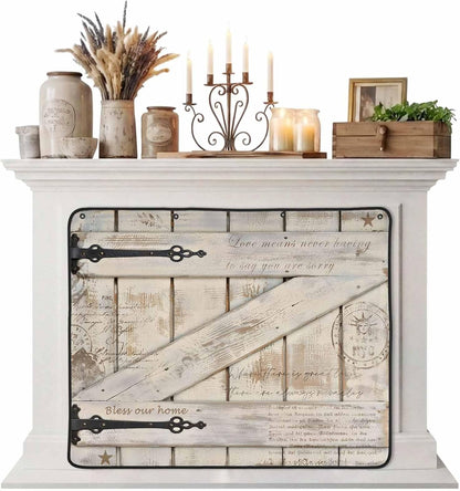 Magnetic Fireplace Cover Barn Gate Fireplace Screen Decorative Farmhouse Wood Grain Walls Door Insulation Fireplace Blocker Save Energy Fireplace Draft Stopper Covers for Living Room 36x30 Inch