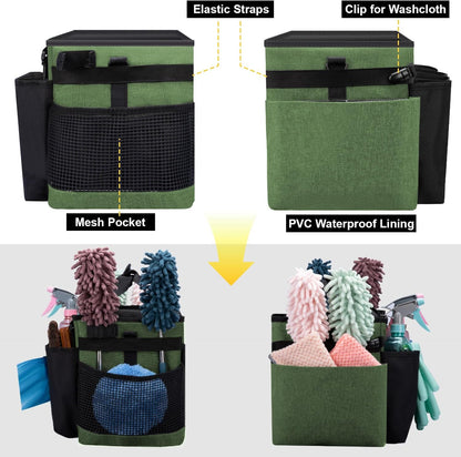 Wearable Large Cleaning Caddy Bag for Housekeepers (Black&Gray) | Cleaning Supplies Organizer with Adjustable Shoulder, Waist & Handle Straps, Detailing Bag for Kitchen Supplies