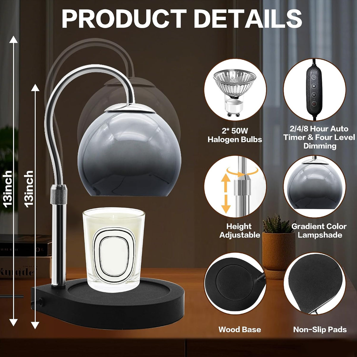 Candle Warmer Lamp with Timer 2H/4H/8H, Adjustable Height, Ocean