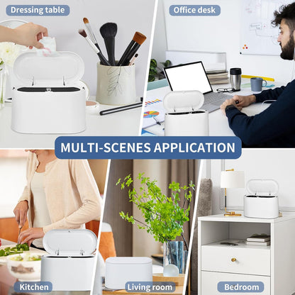LTWQLing Mini Trash Can with Lid - Removable Small Garbage Can, Tiny Plastic Trash Bin, Pop Up Countertop Wastebasket, Counter Garbage Lint Bin for Bathroom,Office,Kitchen,Desk,Coffee Table(White)