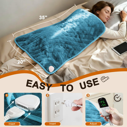 Electric Heating Pad for Back Neck & Shoulders, 35"x20" King Size, Velvet