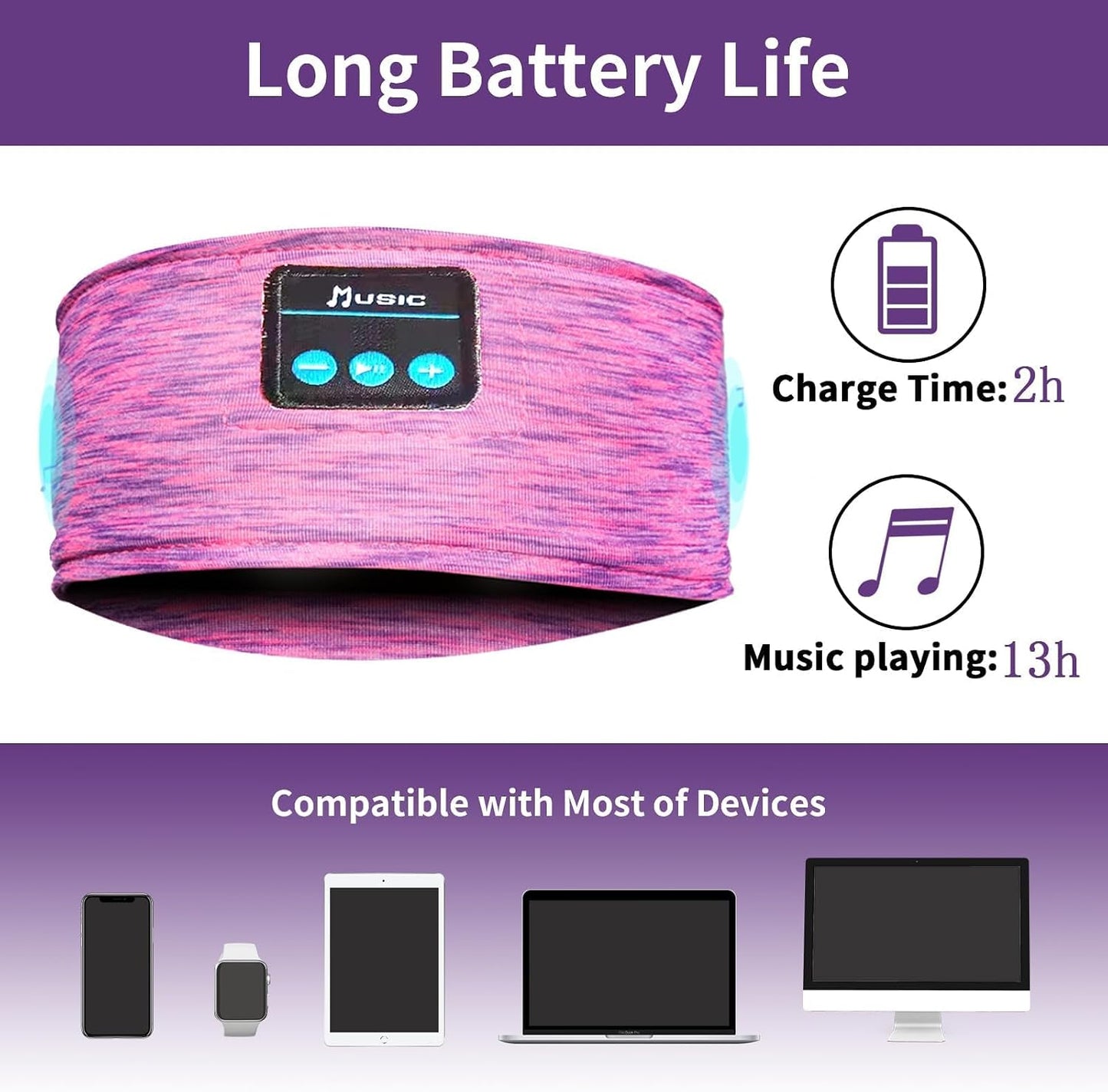 Bluetooth Headphones, Sleep Headphones Headband Wireless for Sleeping Side Sleepers - Adjustable Sleep Headphone, and Bluetooth Headbands for Women (Pink)