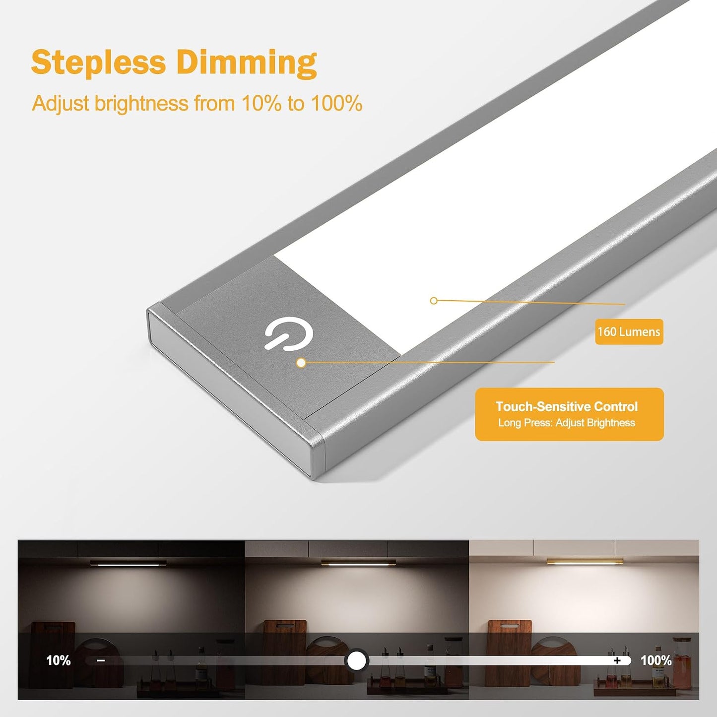 V4light Motion Sensor Cabinet Light, Rechargeable, Dimmable, 2Pcs, 9in | Gold aluminum, magnetic wireless, 1800mAh, 3 color temps & dimmable, ideal for kitchen cabinets, shelves & closets