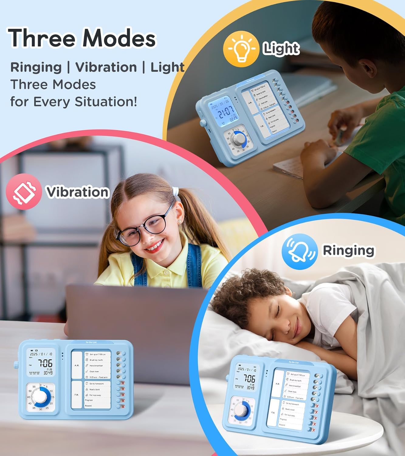 3-in-1 Visual Timer & ADHD Tool for Kids|Adults | Task Timer with Chore Chart Board, Visual Schedule for Kids Autism, Daily Checklist for Home, School, Classroom, Desk (White)