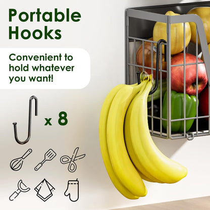 Magnetic Shelf for Fridge, Fruit Basket Magnet Shelves with 2 Hooks | Potato and Onion Storage Bins, Black Magnetic Organizer Side of Fridge Storage, Magnetic Spice Rack for Refrigerator Kitchen