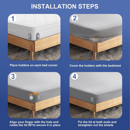Bed Sheet Holders for Corners: 4 Pack Twist-Lock Clips Keep Sheets Tight Heavy-Duty Grippers Quick Install Fits All Mattresses（Grey）