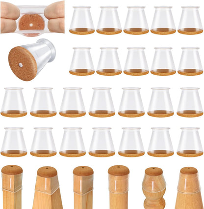 VIUME 24 Pcs Chair Leg Floor Protectors for Hardwood Floors Round | Silicone Covers Felt Pads Furniture Leg Caps Anti-Scratch Reduce Noise Fit (1-5/16" to 2")