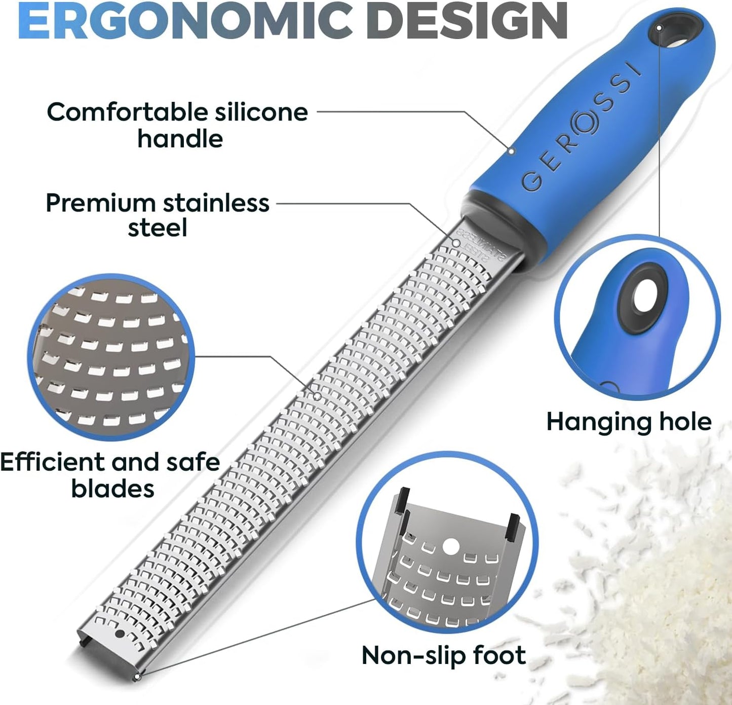 Stainless Steel Cheese Grater & Lemon Zester w/Extra Sharp Blade - Perfect for Lemon, Parmesan, Garlic, Chocolate - Spice Up any Dish in Seconds w/Your Premium Citrus Hand Grater with Handle - Blue