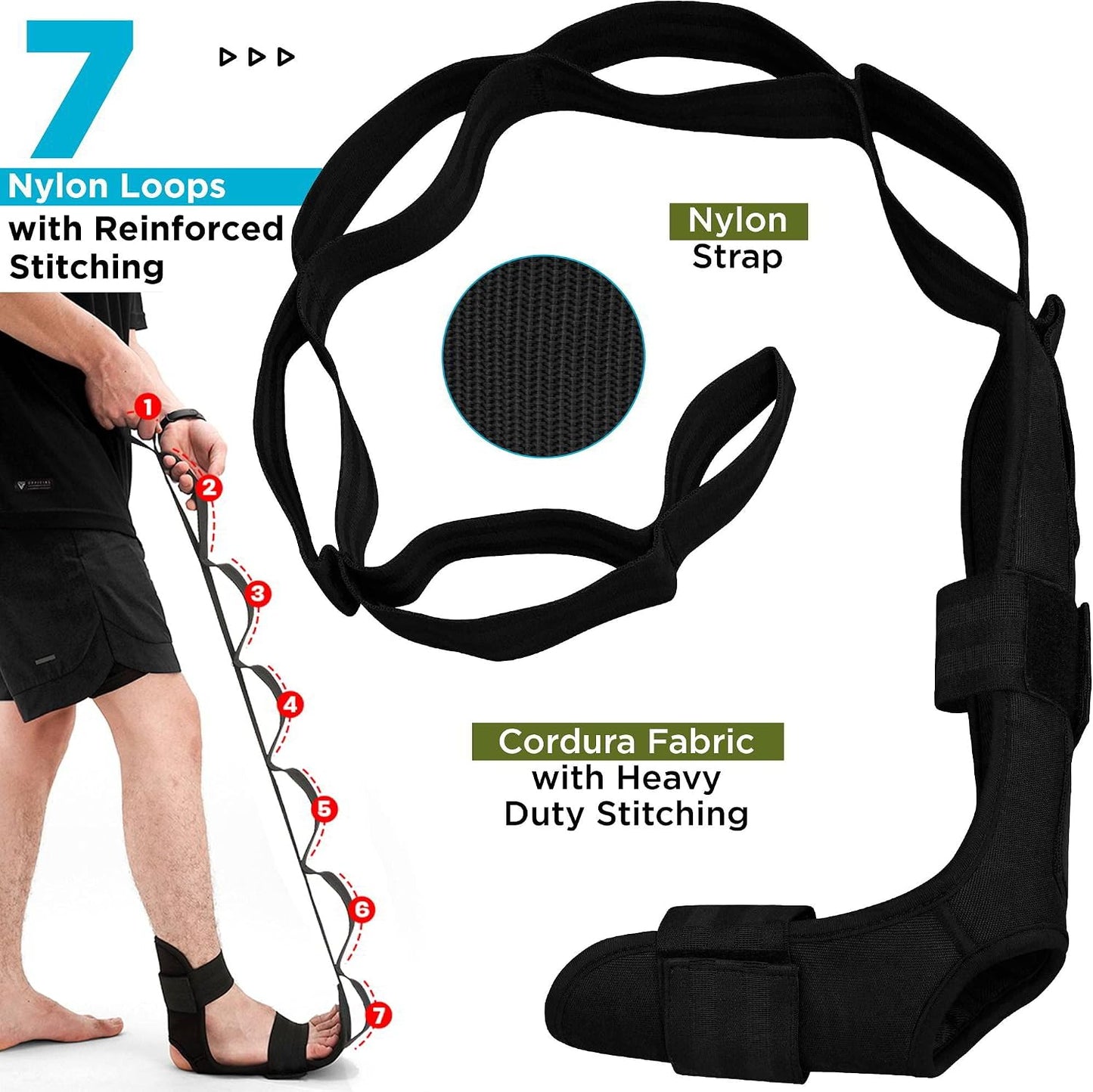RDX Yoga Stretching Strap, Ankle Ligament Stretcher Belt with Loops Ligament Stretch Band, Fitness Leg Stretcher for Plantar Fasciitis, Foot Stretch Assist for Hamstring, Flexibility Exercise