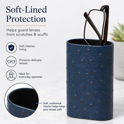 Calabria Desktop Eye Glasses Holder Soft Lining Weighted Base Eyeglasses Stand Case Desks Nightstands PU Leather Mens Womens