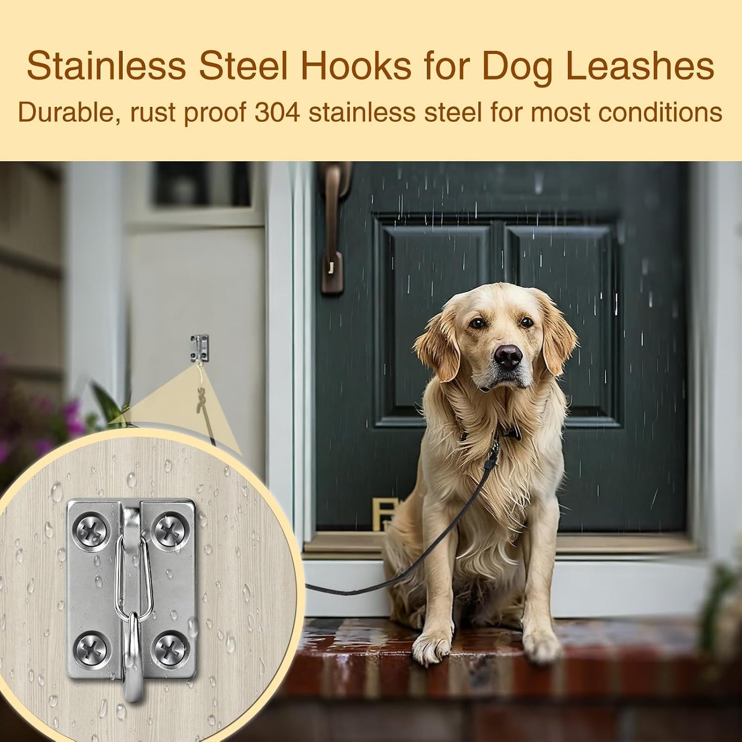 Dog Leash Holder for Wall, Stainless Steel Dog Leash Hook, Tie-Out | 304 Stainless Steel Hook, Enclosed Leash Hook, Mounting Screws Included, Yard Tie-Out Use, Indoor Outdoor Use for Dogs