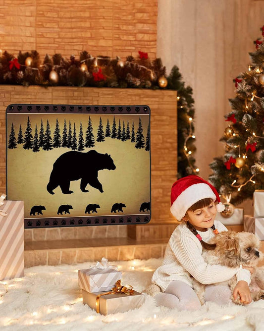 Black Bear Magnetic Fireplace Cover, Fireplace Draft Blocker, Vintage Animals Farmhouse Pine Brown Forest Fireplaces Blanket for Heat Loss/Cold Air, Fireplaces Draft Stopper Cover for Inside 36''x30''