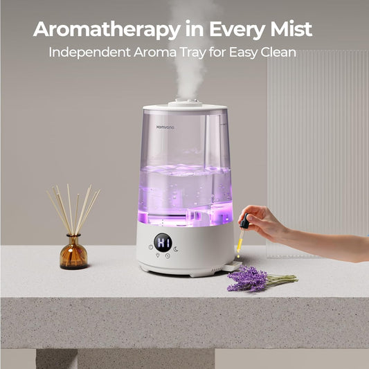 Homvana 3.6L Top-Fill Cool Mist Humidifiers for Bedroom, Large Room(Clear) | 23dB Quiet, Easy-to-Clean 2-in-1 Baby Humidifier & Oil Diffuser for Congestion Relief, Last for 4 Night (Transparent)