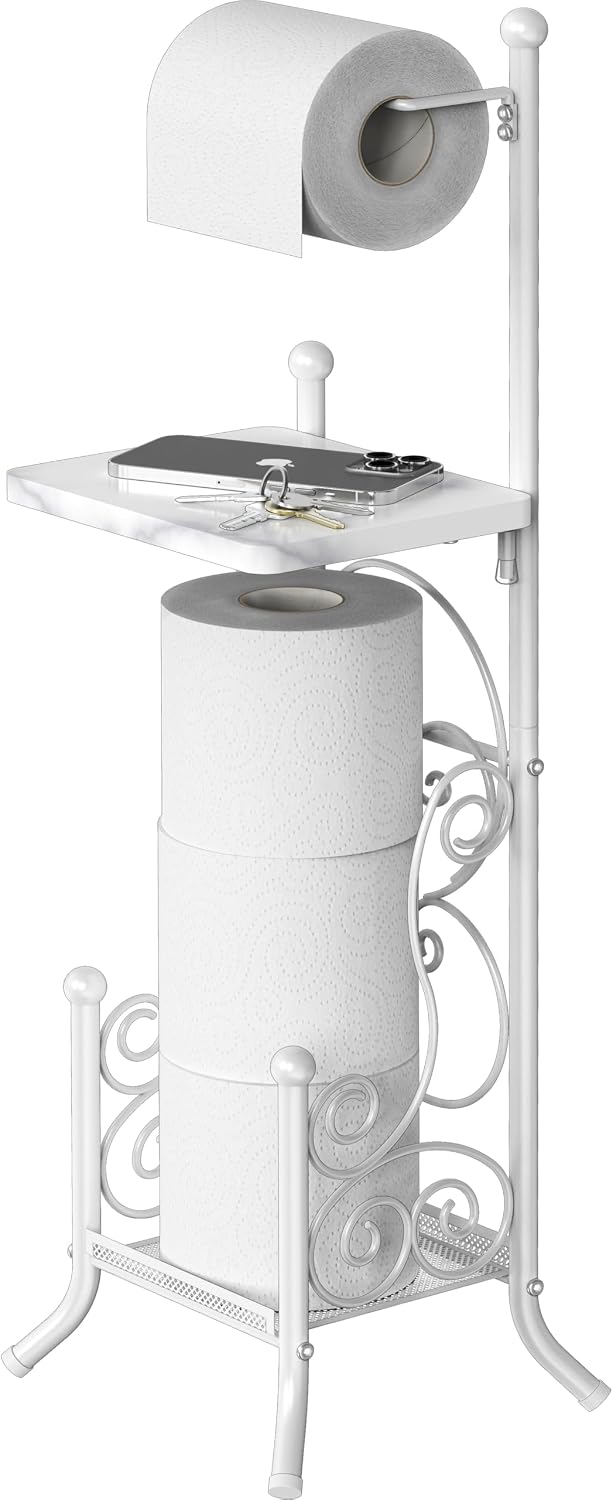 Simple Houseware English Style Toilet Paper Stand Holder w/Woodtop, Bronze | 4 Paper Rolls, 8.5" x 8.75" x 29.2"