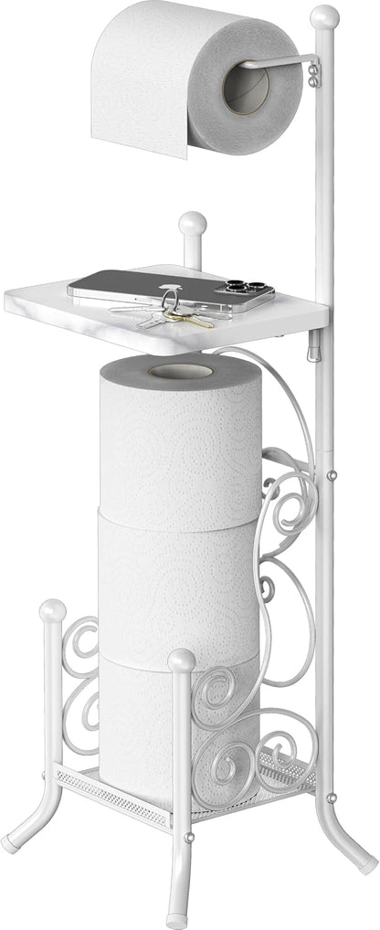 Simple Houseware English Style Toilet Paper Stand Holder w/Woodtop, Bronze | 4 Paper Rolls, 8.5" x 8.75" x 29.2"