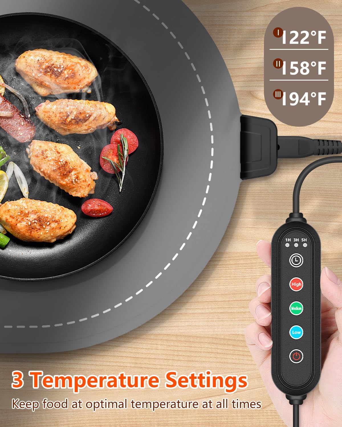 seenlast Warming Mat for Food with Adjustable Temperature Timer,10S Fast Heating Silicone Food Warmers for Parties Buffet and Home Daily,Food Warming Mat with Insulating Pad Raised Feet Protects Table