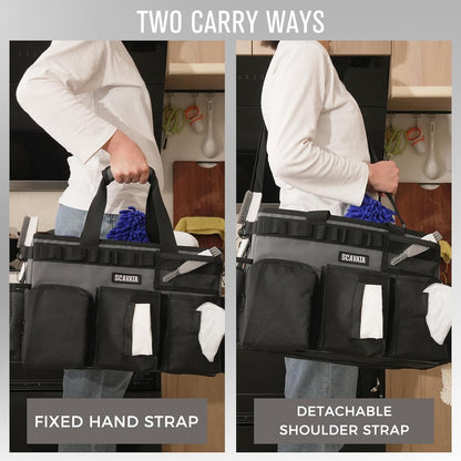 SCAVATA Wearable Cleaning Caddy Bag, Cleaning Caddy Supplies Organizer with Handle & Shoulder Straps for Housekeepers, Under Sink & Car Cleaning Tool Organizers with 4 Foldable Divider (Lake Blue)