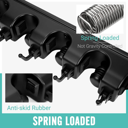 InPoTo Wall Mount Broom Holder 5 Slots 6 Hooks Mop Organizer Rack | Heavy Duty Construction -35 LBS Capacity, 5 Spring-loaded Ball Slots With Anti-Skid Rubber,Easy Installation ,Space Saving