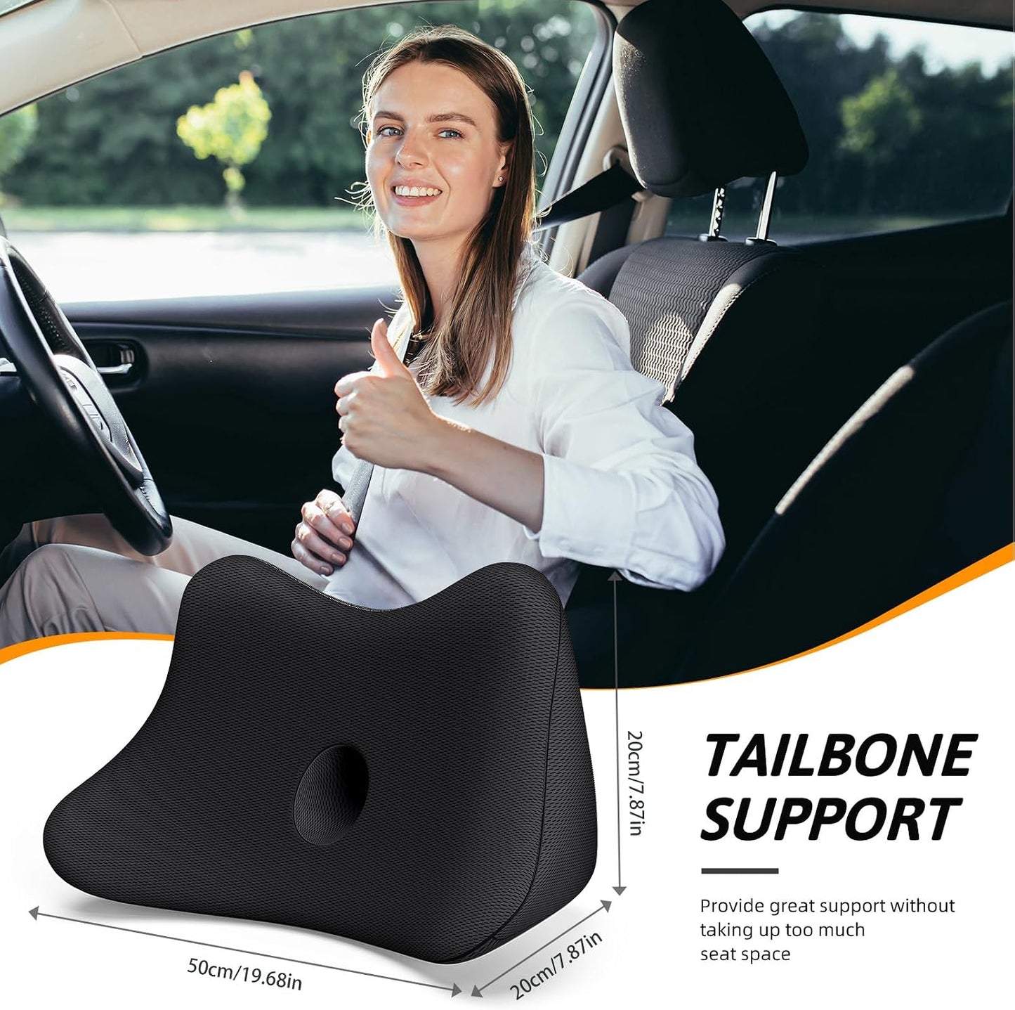 Benazcap Large Memory Foam Seat Cushion Lumbar Support Pillow for Sciatica & Tailbone Pressure Relief Coccyx Pad for Office Chair, Wheelchair, Car, Home, Office