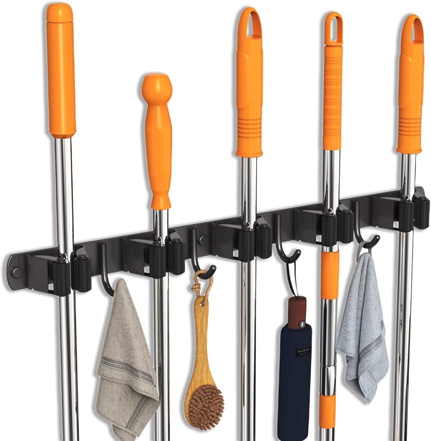 CUXIXA Mop and Broom Holder Wall Mount, Upgraded Broom Organizer Wall Mount, Stainless Steel Broom Hanger Wall Mount for Home Kitchen Garden Laundry Garage (3 Racks with 4 Hooks)