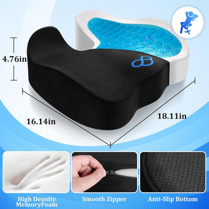 CushyOasis Seat Cushion, Gel Memory Foam Office Chair Cushions, (Black)