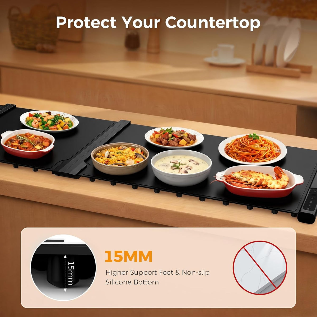 3-in-1 Expandable Warming Mat for Food, 7 Temp & 6H Timer, 54" x 16", Gray