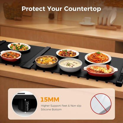 3-in-1 Expandable Warming Mat for Food, 7 Temp & 6H Timer, 54" x 16", Gray