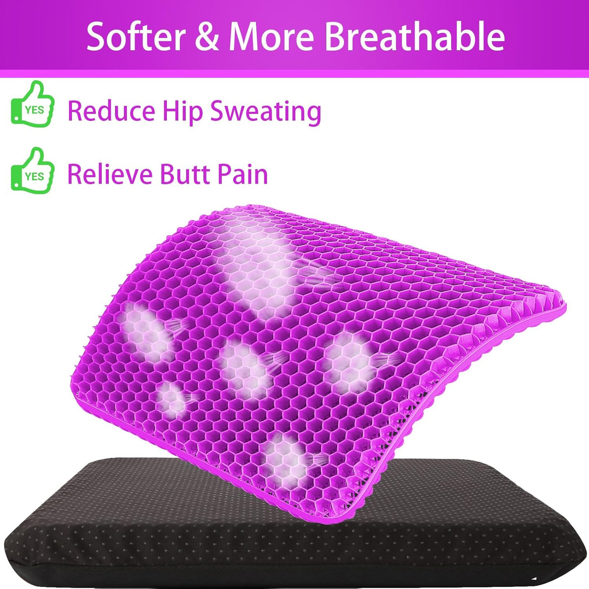 Gel Seat Cushion for Long Sitting, Gel Chair Cushion (Large & Thick)