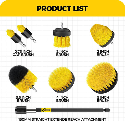 Holikme 8Piece Drill Brush Attachment Set - Power Scrubber Cleaning Kit | Nylon Fibers, Power Scrubber Attachments for Tile, Shower, Floors, Kitchen and Auto Interior Care, Cleaning Tools, Yellow