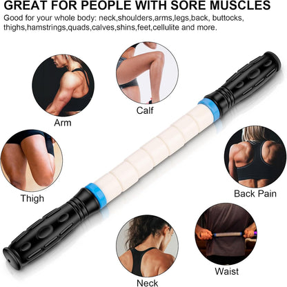 iGreely Portable Massage Roller Stick the Ultimate Muscle Roller 17 Inches Recommended By Physical Therapists Promotes Recovery Fast Relief for Cramps Soreness Tight Muscles-White