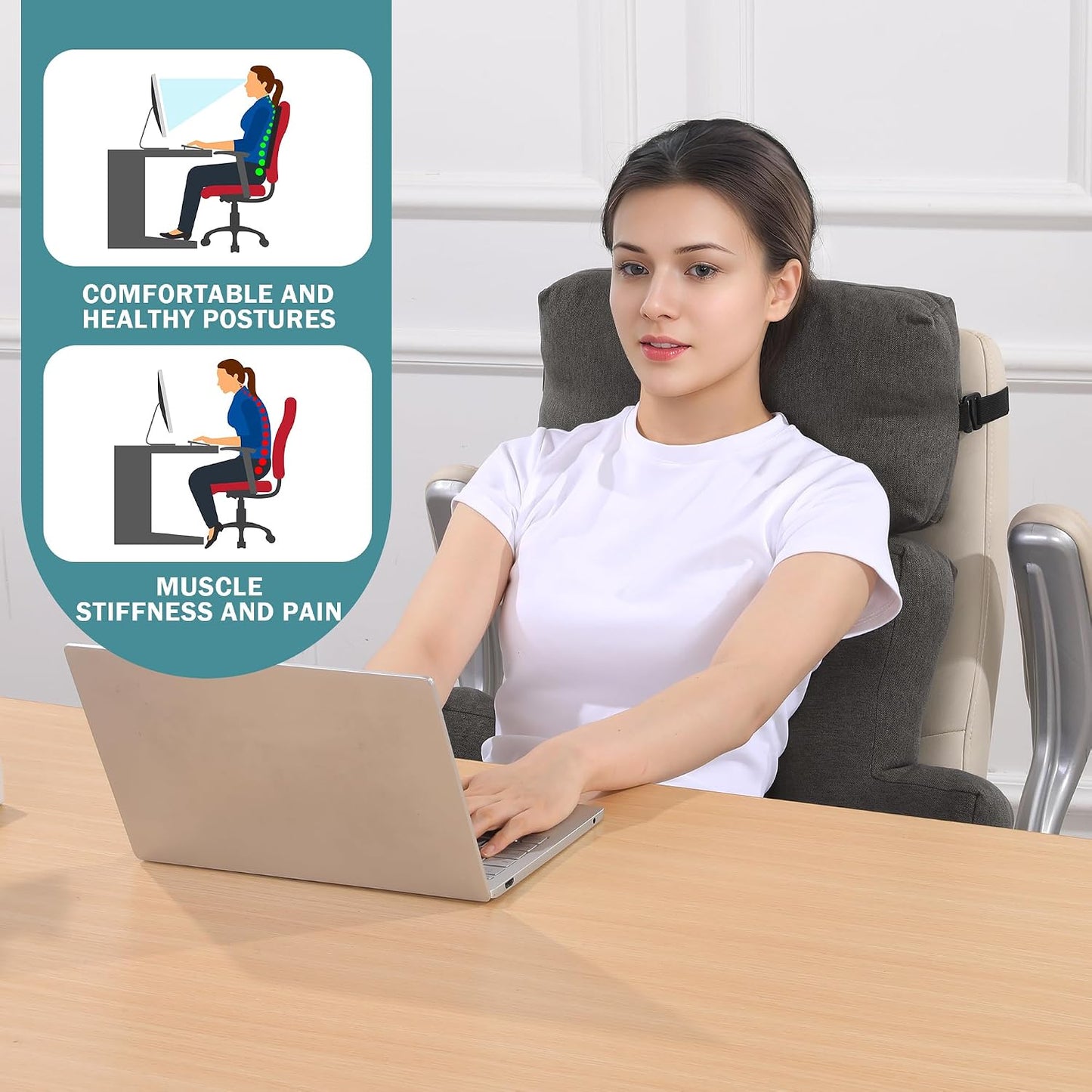 ROYALAY 2 Pcs Neck Pillow Lumbar Support for Recliner, Back Pillow for Chair with Adjustable Headrest Pillow, Back Rest Pillow for Office Chairs, Recliners,Sofa, Couch