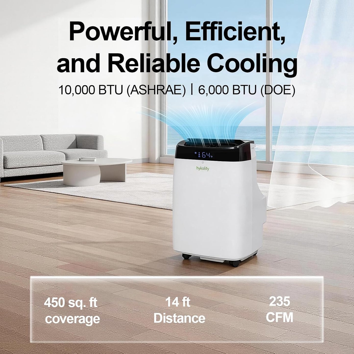 Hykolity WiFi Enabled Portable Air Conditioners 10,000 BTU, Cools Rooms Up To 450 Sq.Ft, 45dB Dual Motor 5 in 1 Quiet Smart AC Unit with Cool, Fan, Dehumidifier, 24H Timer & Sleep Mode