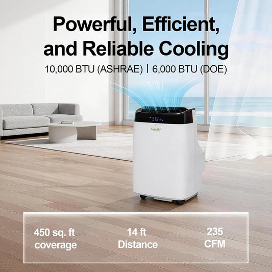 Hykolity WiFi Enabled Portable Air Conditioners 10,000 BTU, Cools Rooms Up To 450 Sq.Ft, 45dB Dual Motor 5 in 1 Quiet Smart AC Unit with Cool, Fan, Dehumidifier, 24H Timer & Sleep Mode