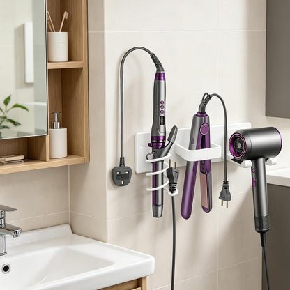 Hair Dryer Holder Wall Mount, Easy Assemble Hair Tool Organizer | 3 in 1 Metal Dryer Rack with Blow Dryer Holder & Curling Iron & Straightener Storage for Salo ＆ Bathroom (Matte Black)